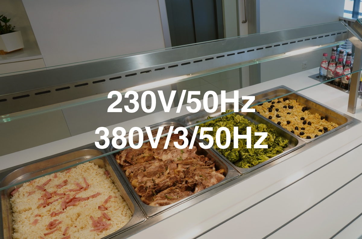 Vitrinas aquecidas: alimentação elétrica