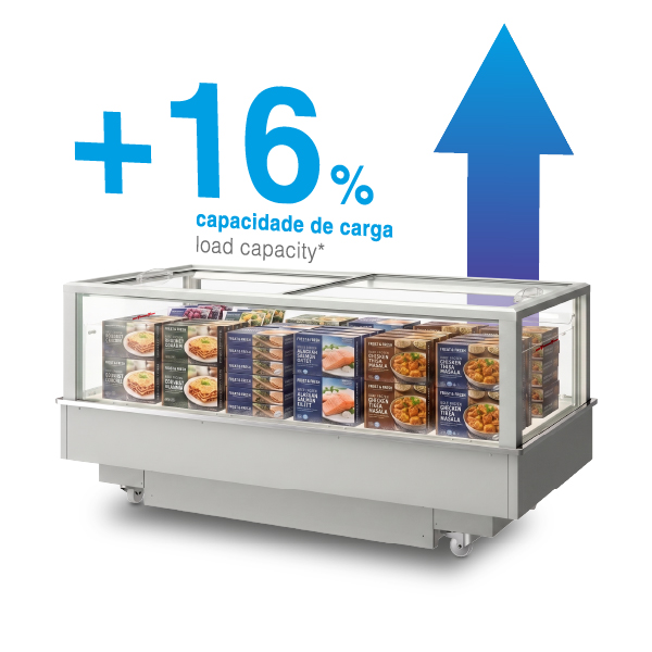 Interior expansivo da ilha FUTURO 2 preenchido com produtos embalados